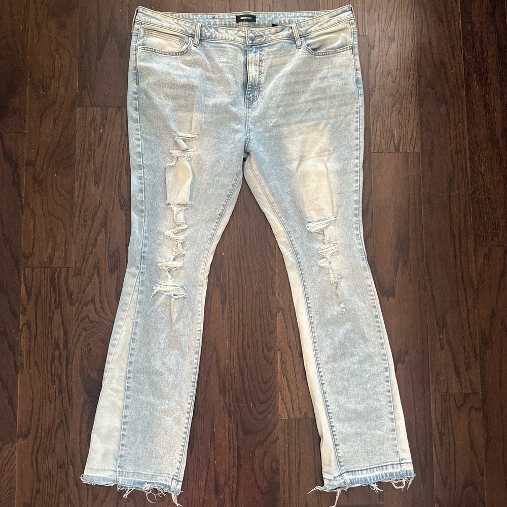 Distressed Light Blue Men Stacked Flare Denim